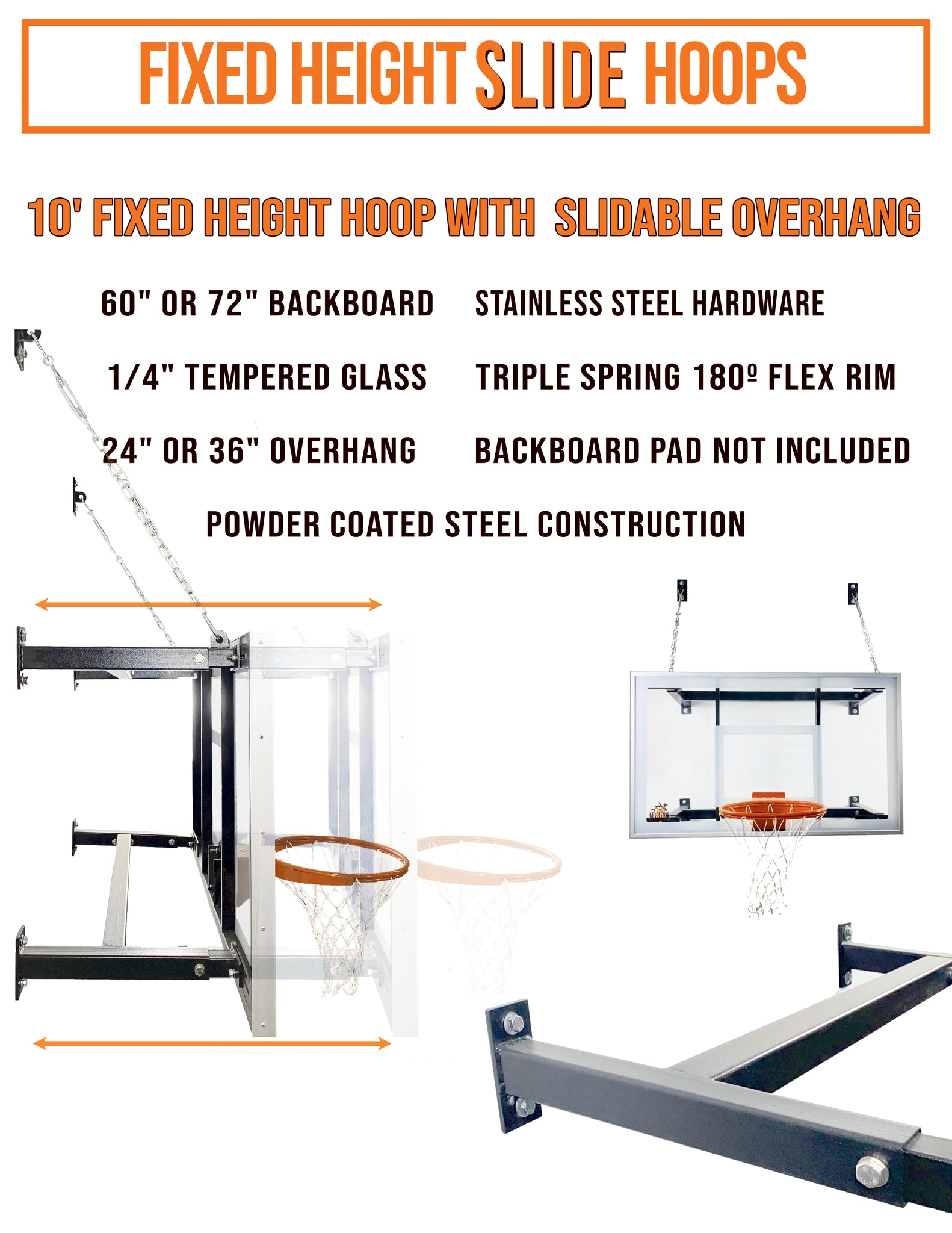 Fixed Height Hoop with Slideable Overhang – Gladiator Hoops