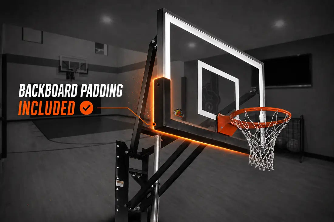 Gladiator battery-powered wall-mount hoop with backboard padding already installed